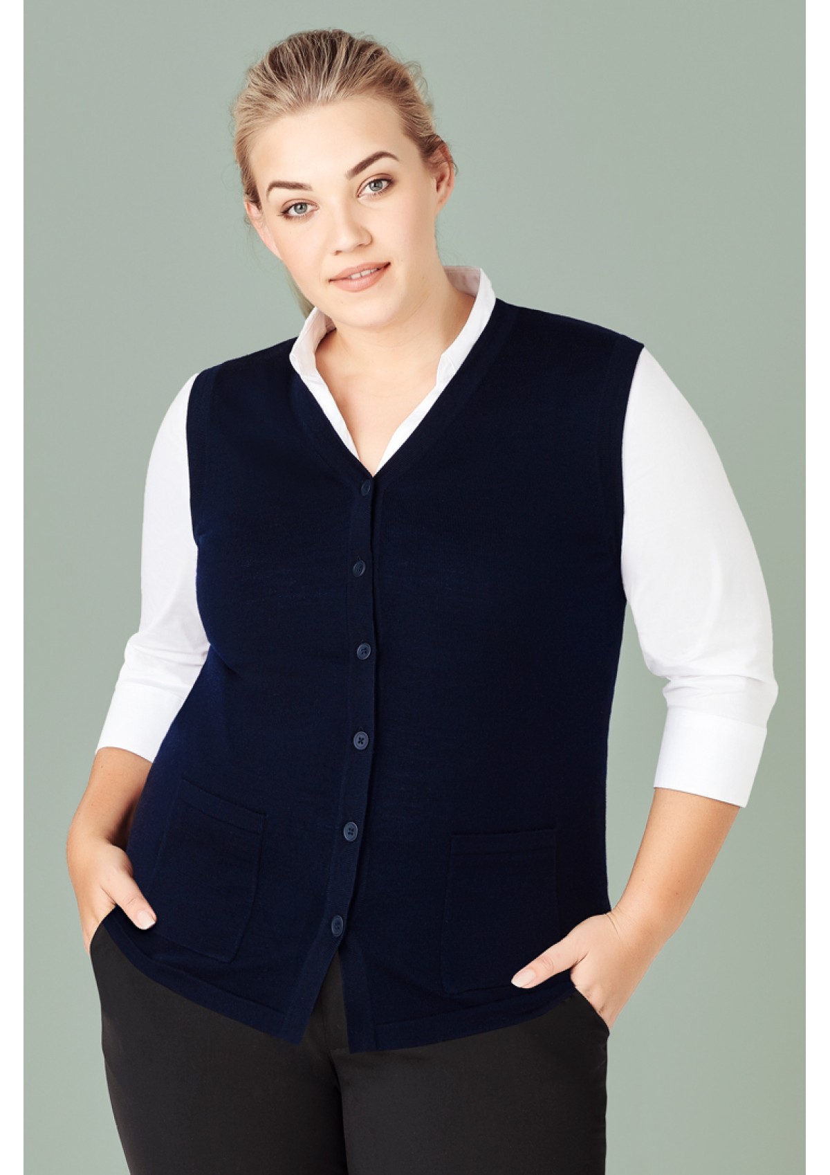CK961LV Biz Collection Womens Button Front Knit Vest;Quality Uniforms Nz