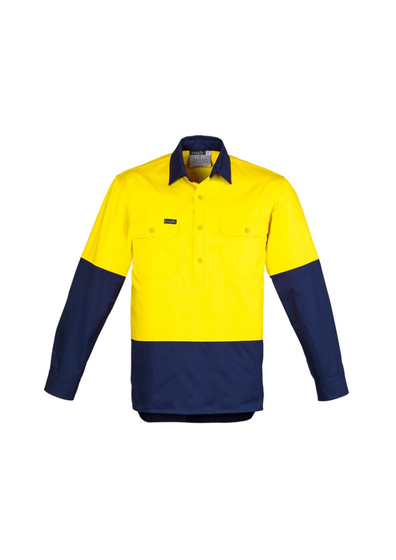 ZW560 - Mens Hi Vis Closed Front Long Sleeve Cotton Shirt