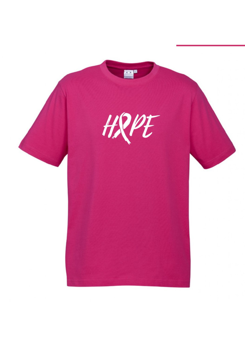 MENS Ice Cotton Hot Pink T-Shirt with  White Hope Ribbon logo