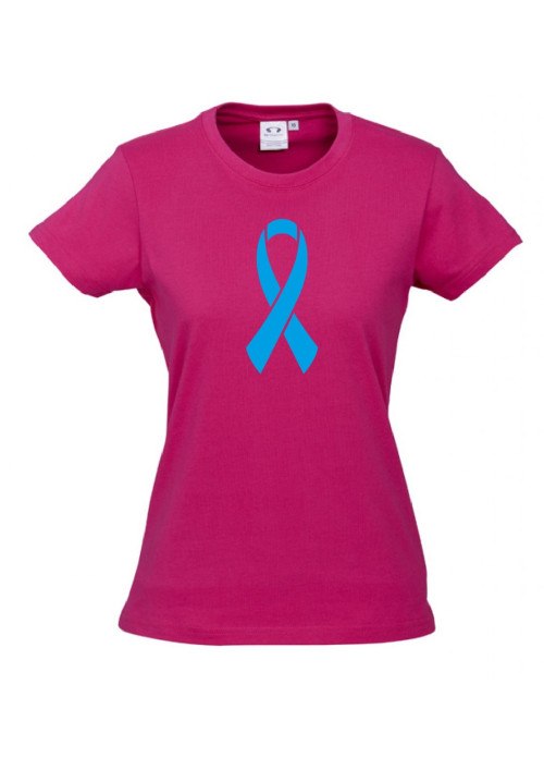 Women Ice Cotton Hot Pink T-Shirt with Blue Ribbon logo