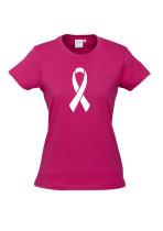 Women Ice Cotton Hot Pink T-Shirt with White Ribbon logo