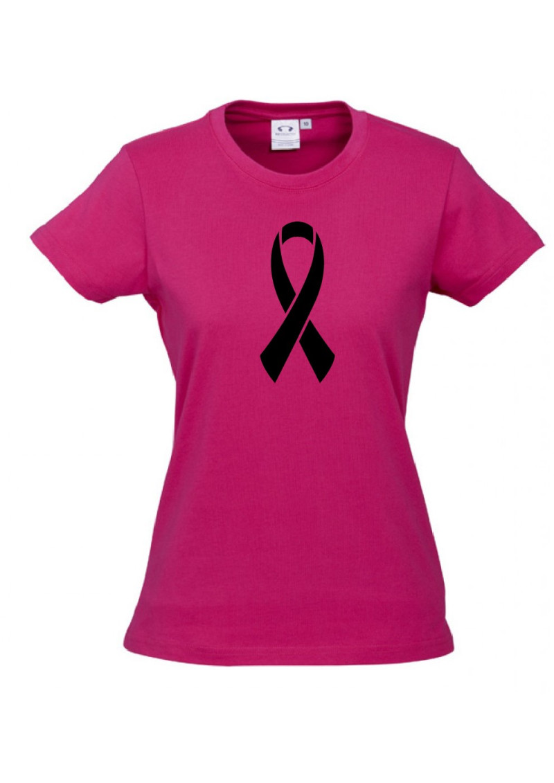 Women Ice Cotton Hot Pink T-Shirt with Black Ribbon logo