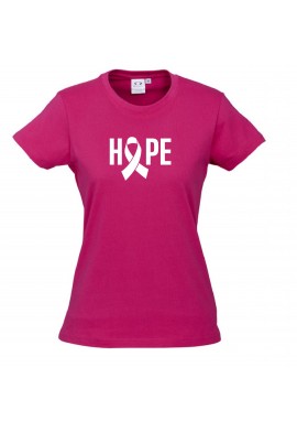 Women Ice Cotton Hot Pink T-Shirt with Hope Logo in White