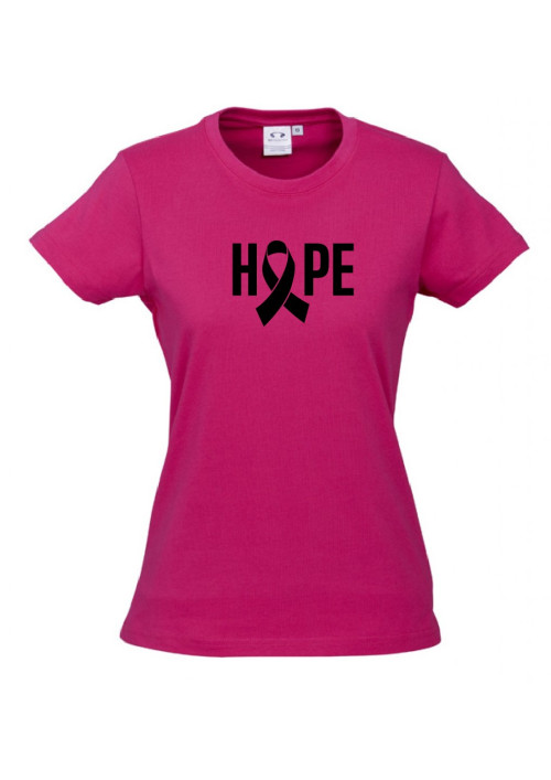 Women Ice Cotton Hot Pink T-Shirt with Hope Logo in Black