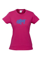 Women Ice Cotton Hot Pink T-Shirt with  Blue Hope Ribbon logo