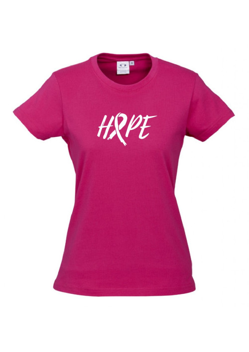 Women Ice Cotton Hot Pink T-Shirt with White Hope Ribbon logo