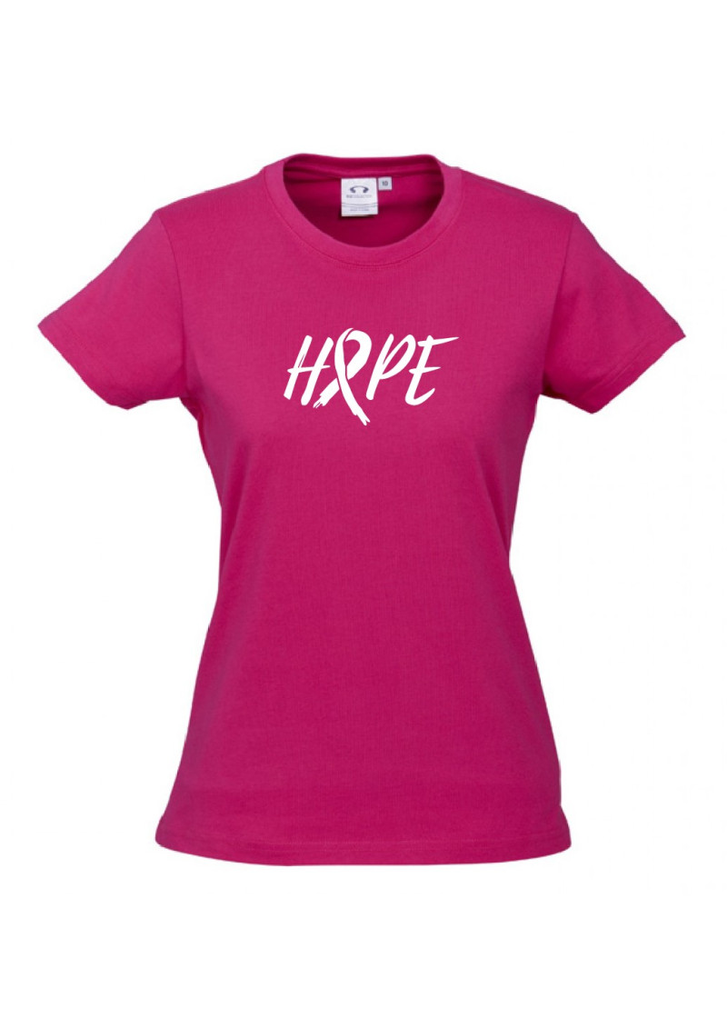 Women Ice Cotton Hot Pink T-Shirt with White Hope Ribbon logo