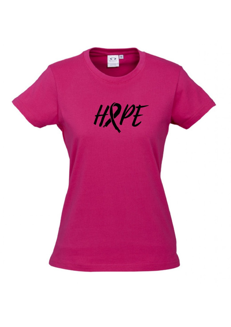 Women Ice Cotton Hot Pink T-Shirt with Black Hope Ribbon logo