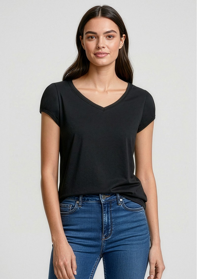 T403L - Ladies Viva V-Neck Cotton Stretch T-Shirts