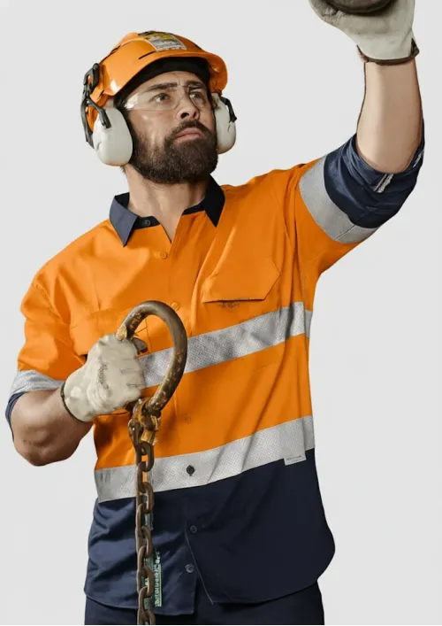 ZW129 - Hi Vis SYZMIK Mens Rugged 100% Cotton, Taped Spliced Shirt