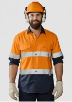 ZW129 - Hi Vis SYZMIK Mens Rugged 100% Cotton, Taped Spliced Shirt