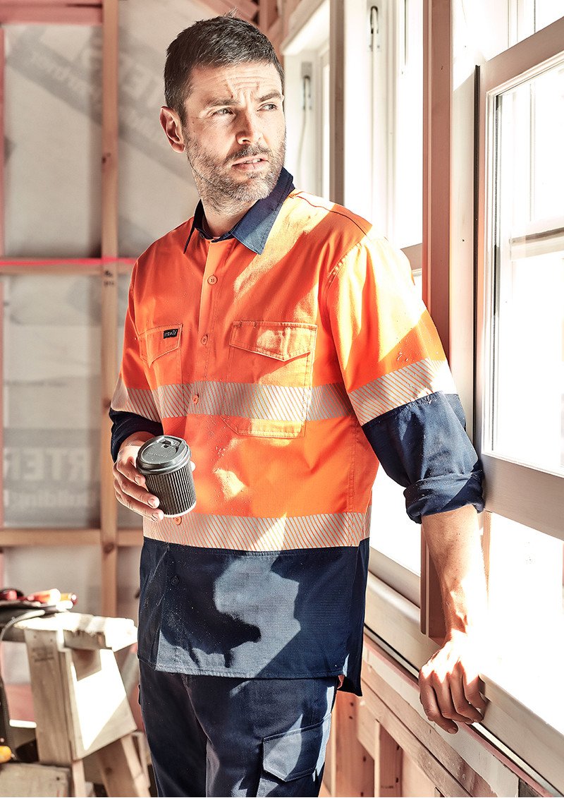 ZW229-Mens Rugged Cooling Hi Vis Segmented Tape L/S Shirt
