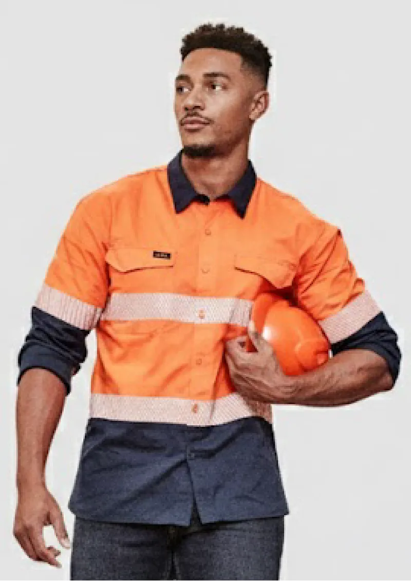 ZW229-Mens Rugged Cooling Hi Vis Segmented Tape L/S Shirt